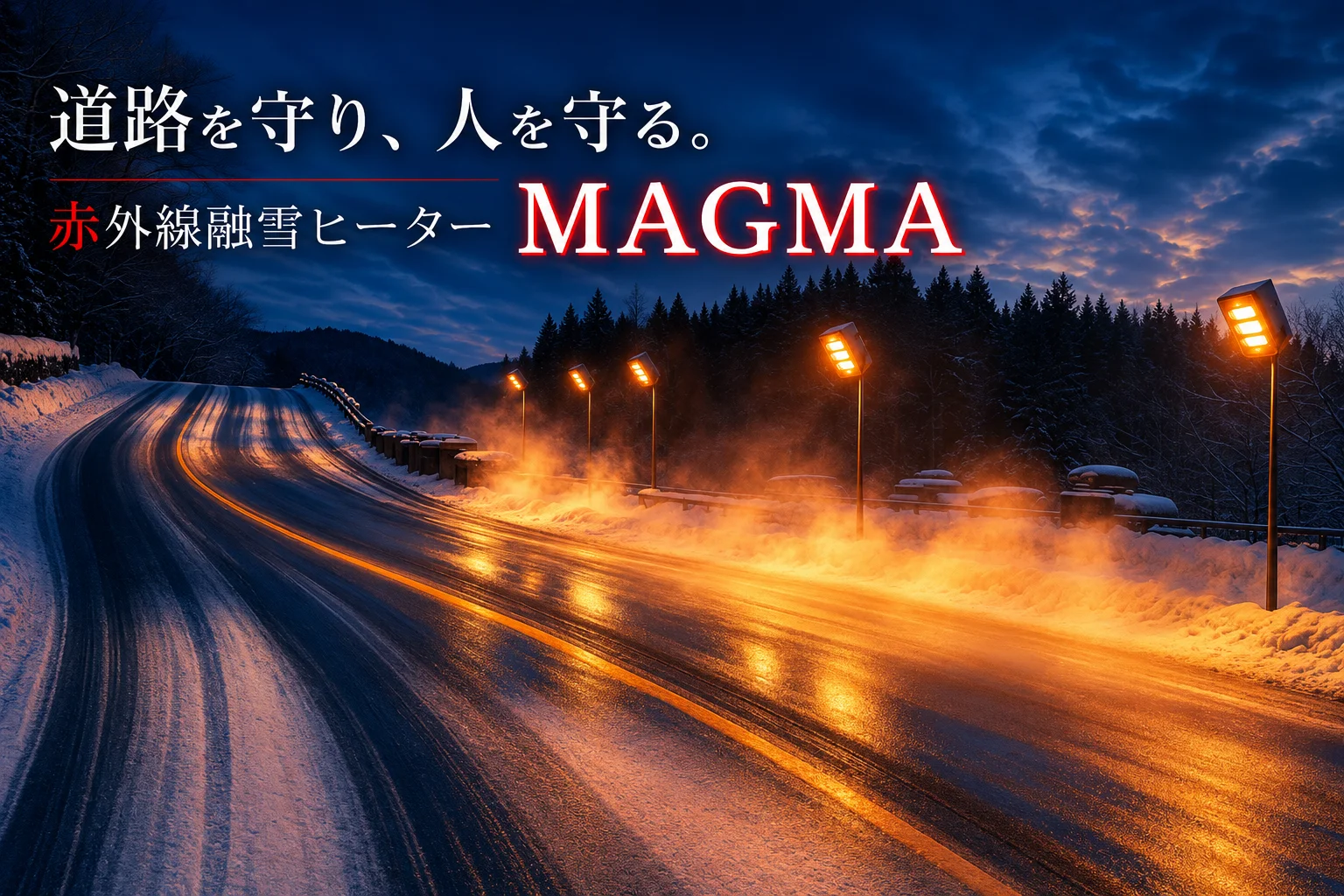 赤外線融雪ヒーター MAGMA 道路融雪 設置イメージ｜業務用 高速道路・公道融雪装置 アースブロージャパン